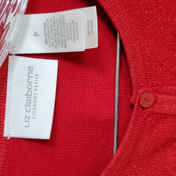 Metallic Red Button up Sweater by Liz Claiborne Petite - Picture 2 of 11